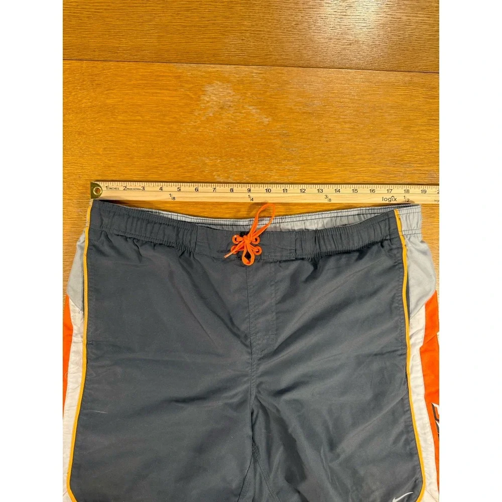 Nike Swim Trunks Men's Large Gray‎ Orange Mesh Lined Board Shorts Drawstring